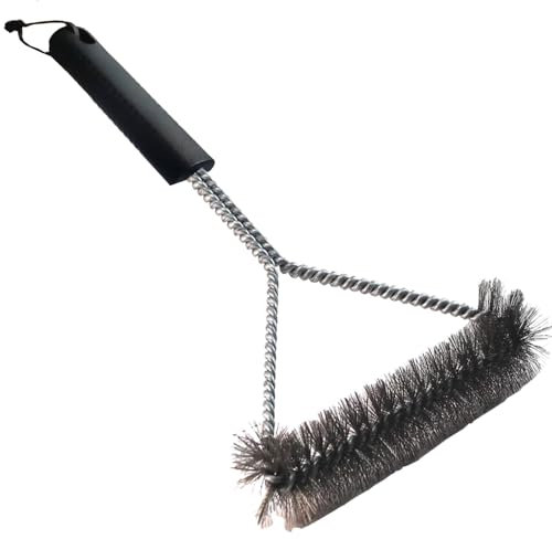 GQC BBQ seitige dreieckige Grillbürste, 31 cm, Edelstahl, Schwarz