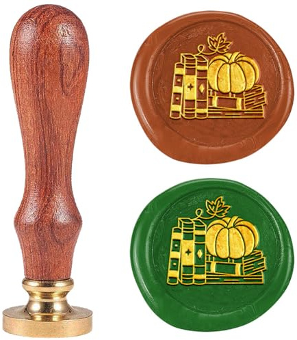 DELORIGIN Buch Kürbis Wachssiegelstempel 25 mm Abnehmbarer Messing Siegelkopf Vintage Halloween Siegelstempel Mit Geprägtem Buchstaben Für Einladungen Partys Geschenkverpackungen Dekorieren