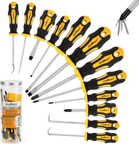 HORUSDY 13-Pieces Screwdriver Set, Magnetic 4 Phillips and 4 Flat Head Tips and Precision Automotive Hook Set for Fastening and Loosening Seized