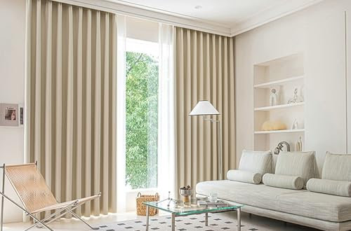 Homxi Vorhänge Blickdicht Jugendzimmer 2er Set,2 x 107W x 147H cm,Küche Gardinen Beige Khaki Einfarbig Vorhang Ösen Modern