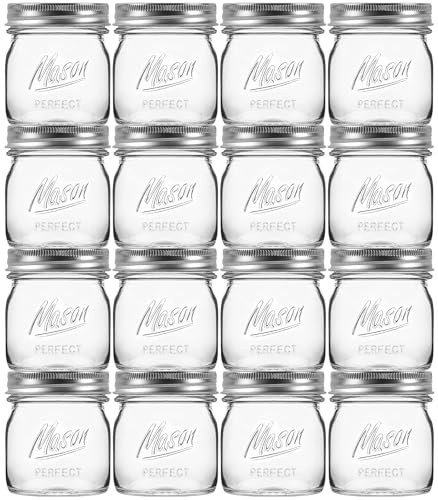 Esrentle 16 Pack 8 oz Mason Jars with Regular Airtight Lids - Glass Canning Jars 8 oz, Mini Mason Jars for Jam, Jelly, Honey, Overnight Oats, Party Favors, Shower Favor, Separable Lids