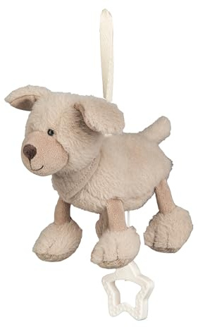 Sterntaler Spieluhr S Hund Lucky - Baby Spieluhr aus extra weichem Stoff - Kuscheltier Baby zum Anbinden - Einschlafhilfe wirkt beruhigend zuhause & unterwegs, graubeige