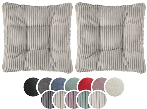 sleepling 2er Set Stuhlkissen 38x38cm, Sitzkissen Stuhl Bank, Cord Hellgrau | Weicher Möbelstoff 38 x 38 cm, Indoor & Outdoor, Made in EU, OEKO-Tex, Waschbar bis 30 Grad, 2 Stück