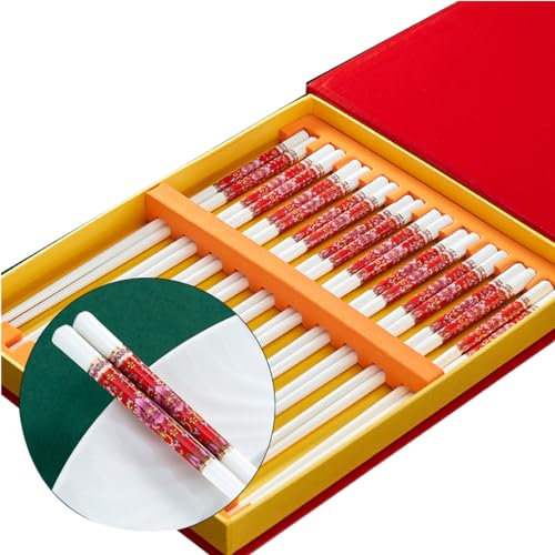 Set di bacchette cinesi in porcellana, confezione regalo, 10 paia di bacchette premium riutilizzabili, lavabili in lavastoviglie, con custodia, bacchette antiscivolo in ceramica d'osso di alta qu