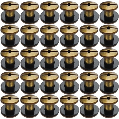 SHSMPXOY 30 Juegos Remaches Tornillo Encuadernacion, M5*6Tornillos de Chicago,Remaches de Tornillo Para Cuero Reparación para Bolsos, Libros, Collares, Mochilas, Correas de Perro, Correas(Bronce)