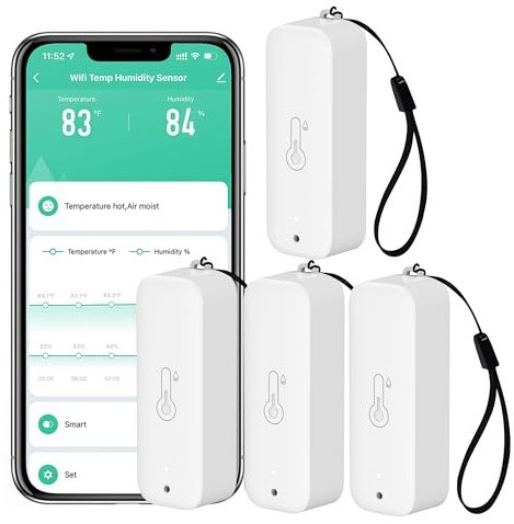 WiFi Hygrometer Thermometer Sensor: Wireless Smart Temperature Humidity Monitor with App Notification Alert, Data Storage Export, Calibration Function, Compatible with Alexa (White-4Pack)