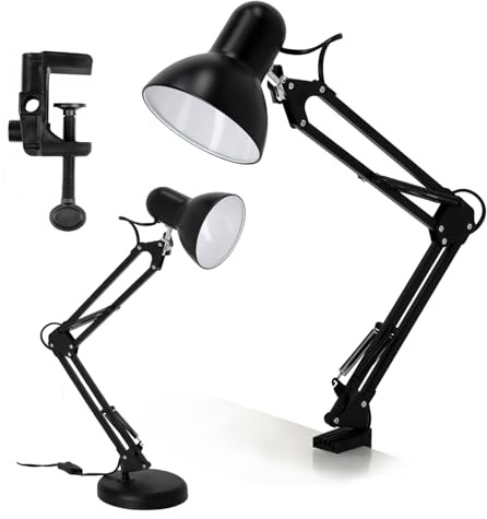 ekobi Schul-Schreibtischlampe AURIQ 2in1 1xE27 60W Verstellbar Metall Zwei Befestigungsmöglichkeiten (Schreibtischlampe - Schwarz)