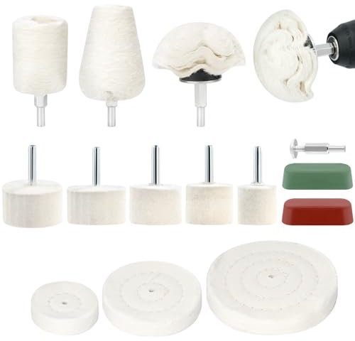 QWORK® 14 PCS Car Polishing Pads Kit, Buffing Pads for Drill, Drill Polishing Kit, for Metal, Wood