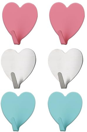 6 Pezzi Ganci da Parete Decorativi a Forma di Cuore, Articoli Adesivi da Parete, Ganci Adesivi Impermeabili a Forma di Cuore per Casa, Bagno e Cucina, Ganci da Parete per Decorazioni per la Casa