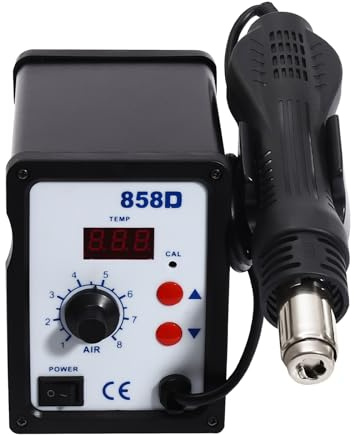 MINRS Station de soudage à air chaud avec écran numérique LED - Station de soudage numérique réglable de 100 à 450 °C - Température réglable et 8 vitesses de volume d'air avec 3 buses - Support de