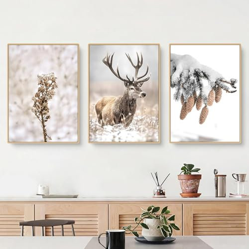 3er Set Poster, 3er Bilder Set Winter, Bild Schlafzimmer Über Bett, Poster & Kunstdrucke, Aesthetic Bilder Schlafzimmer Deko Wandschlafzimmer Deko Wand Modern Winter Schnee (#A, 50x70 cm, Ungerahmt)