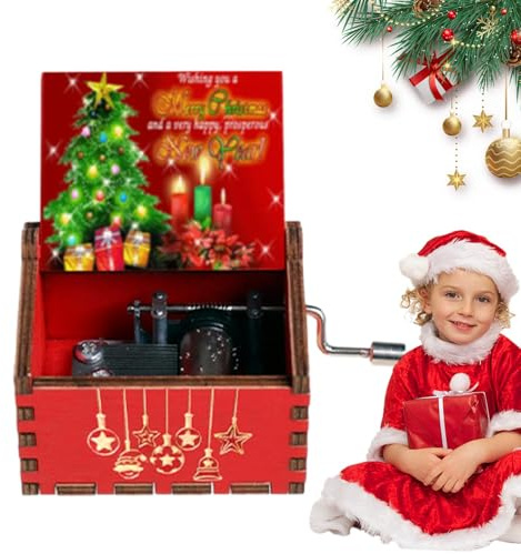 Carillon natalizio – Carillon a manovella di Natale Jingle Bells | Classico carillon a manovella intagliato | Carillon spento, adatto per compleanno, Natale, giorno del Ringraziamento,