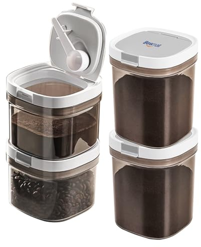 Besmall Barattolo Caffè Ermetico, Barattolo per Caffè,Contenitore Caffè senza BPA, Dispenser Contenitore Alimentari per Cereali Caffè, Zucchero, Scatola di caffè per adulti (4 pcs) 1300ML 800ML