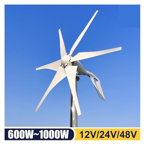 Turbina Horizontal de 3000W, Kit de turbina aerogeneradora de bajo ruido, 12V/24V/48V, bajo viento, alta eficiencia, multihoja automática Baja velocidad inicial para el hogar(600W,WITH MPPT CONTROLLER