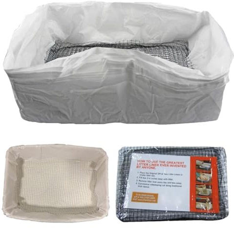10 bandejas de colador para areneros de gatos – bolsas resistentes, plantillas con cordón y red de filtro, accesorios para areneros de gato
