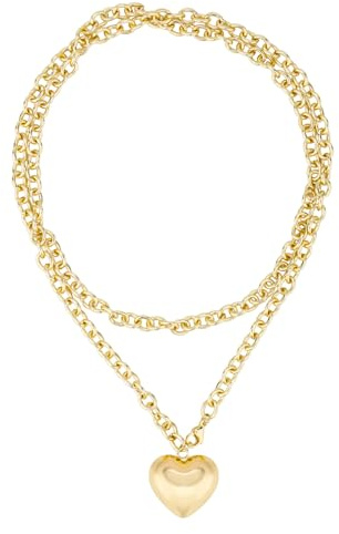 Mikovivi Puffy Heart Necklace for Women, Gold Chunky Necklace Trendy Long Chain Necklace with Heart Pendant Statement Jewelry Gift for Birthday Valentines Anniversary