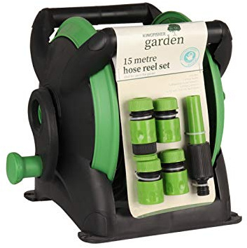 15M Garden Hose Pipe & Compact Wall Reel Fittings Set Standing Wall Mounted METRE New | Watering CAR WASH Home Patio Durable Strong Long Lasting Heavy Duty