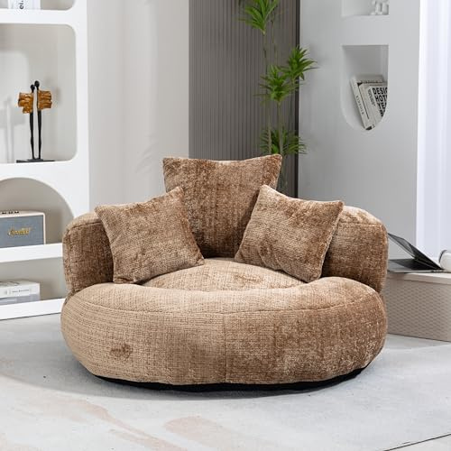 Lazy Sofa Durable Confort Lounger Alta Respaldo Puf Silla Sofá con Tres Cojines, Interior y Exterior, Silla para Gaming Individual para Dormitorio, Oficina, 108 x 108 x 52 cm (Chenilla Café)