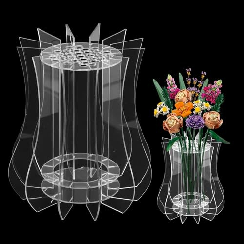 Vase for Lego Flowers, Clear Display Vase for Lego Flower Bouquet | Transparent Vases Display Stand Puzzle Vases for Botanical Roses Chrysanthemum Sunflower Lotus Cherry Blossom (Clear-A)