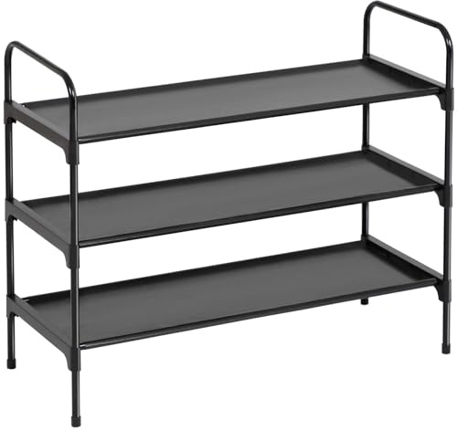 AMHANCIBLE Schuhregal mit 3 Ebenen, Schuhaufbewahrung, Metallrahmen, Vliesstoff, für 12-15 Paar Schuhe, Schuhständer für Flur, Schlafzimmer, 70 x 30 x 59 cmc, Platz Sparen, Schwarz EHSRF03BK