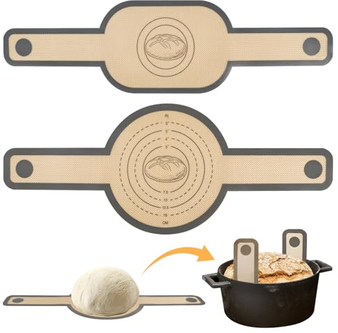 RUCUDIM Lot de 2 tapis de cuisson en silicone pour faitout, réutilisables, avec poignées longues, pour pain, pâte, four