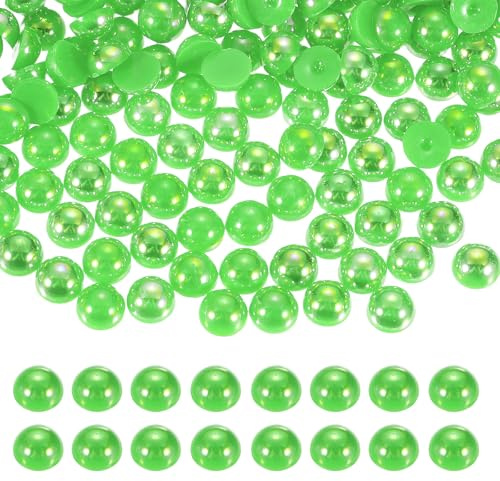 sourcing map 600 perlas de imitación de plástico de 8 mm con parte trasera plana, cuentas sueltas de diamantes de imitación para manualidades, ropa, vaso, zapatos, adornos de uñas (verde claro AB)