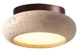LONGDUOU Lampada da soffitto in pietra Wabi-Sabi, lampada da soffitto in travertino giallo in stile giapponese, lampada da soffitto vintage a LED da 10 W, ideale for camera da letto, corridoio, ingres