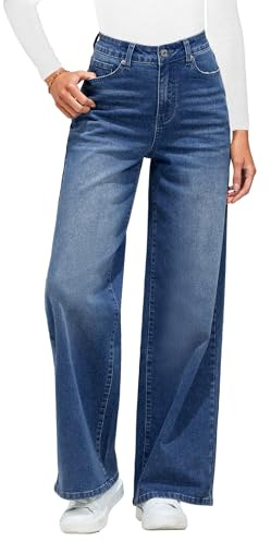Roskiky Wide Leg Jeans Damen High Waist Stretch Denim Pants 90S Baggy Jeans Hosen Damen Jeans mit Taschen