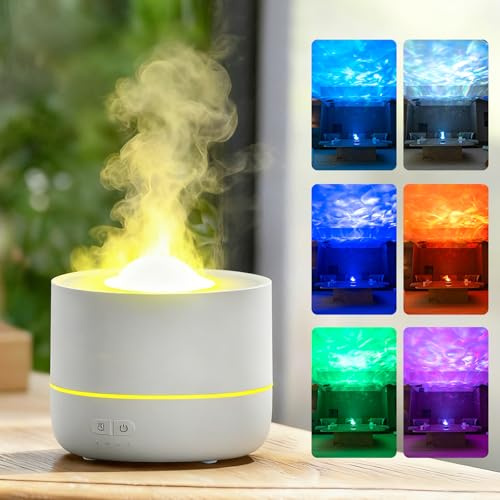 Projektor Aroma Diffuser, 200ml Diffuser Ätherische Öle mit 7 Farben LED Licht, Flammen Duftdiffusor, Luftbefeuchter Humidifier, Duftöldiffusoren Duftlampe für Schlafzimmer Wohnzimmer Büro Yoga