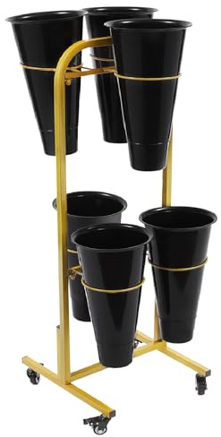haohang Carrito de flores de 2 niveles con 6 cubos, soporte móvil de metal con ruedas para plantas, ideal para interiores y exteriores: jardín, patio, balcón y floristería(Black)