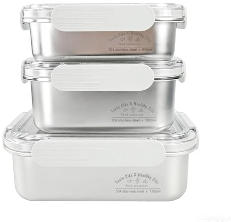 FOLAI 3er set 304-Edelstahl Frischhaltedosen mit deckel Vorratsbehälterset,kühlschrank organizer Aufbewahrungsbehälter aufschnittboxen，meal prep gläser - luftdicht (650ml+1000ml+1300ml)