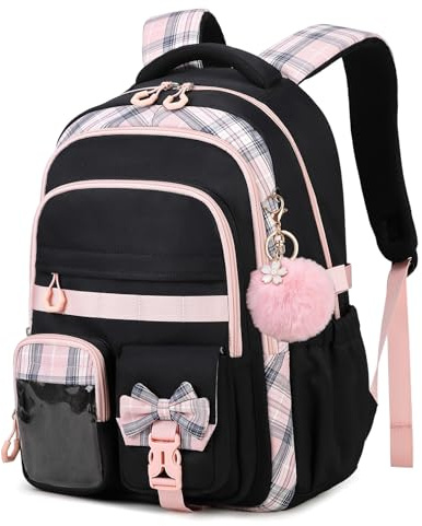 Amythe Schulrucksack Mädchen Rucksack Kinder Ergonomisch, Schwarz Rosa | Leichter Schultasche für Mädchen 8-12 Jahre, Lässiger Ranzen Teenager für die Schule Reisen, 22 Liter