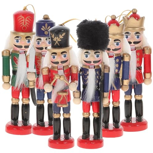ERINGOGO 6 Pezzi Schiaccianoci in Legno da Appendere Decorazioni Natalizie Artigianali Soldato Pupazzo per Albero Tavolo Scaffale Regalo