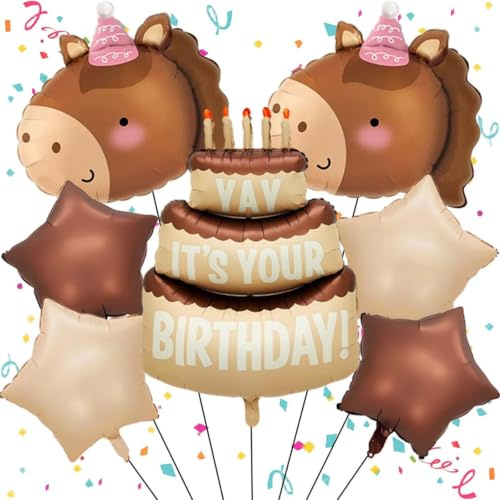 DazzJoy 7 Stück Pferde Luftballon Tiere Ballons, Pferde Luftballons Kindergeburtstag, Folienballon Pferd Geburtstag, Ballon Tiere Pferd für Bauernhof Geburtstag Dekoration, Pferdegeburtstag Deko