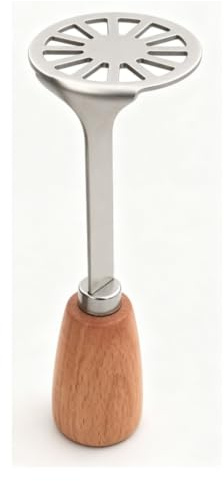 EMUKOEP Potatisstötare i Rostfritt Stål med Trähandtag, Rostsäker Ergonomisk Köksmaskin (Potatisforskning)