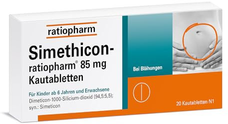 Simethicon-ratiopharm 85 mg Kautabletten: Helfen effektiv bei Blähungen und einem unangenehmen Völlegefühl, 20 Kautabletten