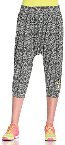 Zumba Fitness Aztec Harem - Pantalones Pirata para Mujer Negro Negro Talla:Large