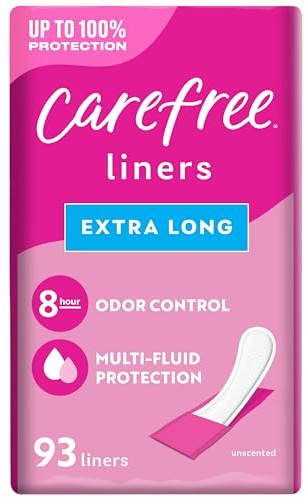 Carefree Panty Liners for Women, Extra Long, Wrapped, Unscented, 93ct | Pantiliners, Carefree, Daily Liners for Women, Light Periods and Leaks, 8-Hour Odor Control | 93ct (Packaging May Vary)