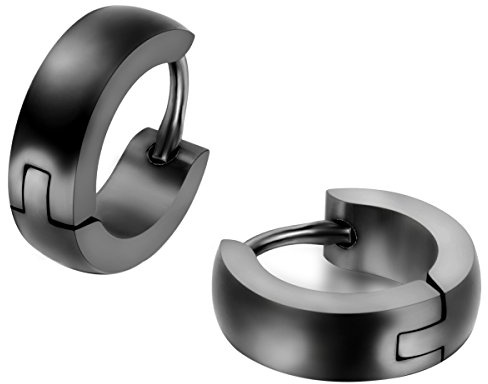 JewelryWe Schmuck Herren Damen Ohrringe, Creolen Ohrstecker, Edelstahl, Silber Schwarz Gold