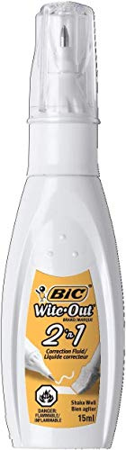 BIC 15ml Bottle Wite-Out 2 in 1 Correction Fluid (BICWOPFP11), 4 Pack