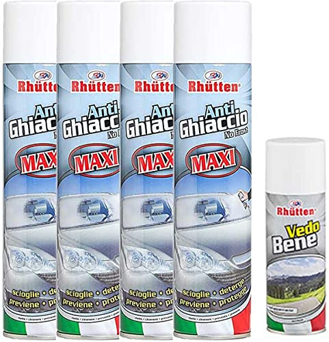 Rhütten 4X Spray Auto Antighiaccio Parabrezza + Spray Antiappannante Omaggio - Effetto Antigelo Deghiacciante 400ml x3 Maxi Formato - Scioglie Deterge Previene Protegge (4 Pezzi + Antiappannante)