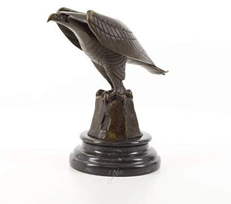 Moritz Design Bronze Statue Adler Eagle auf Stein mit Mamorsockel 12,1 x 21,1 x 20,6 cm Skulptur Bronzestatue Bronzefigur Bronzeskulptur