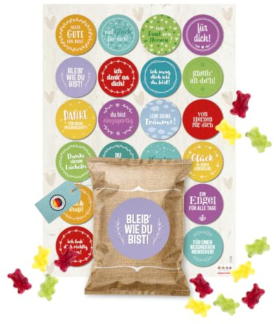 Logbuch-Verlag 24 mini Geschenke Neujahr Gummibärchen mit Sprüchen Motivation Freundschaft Gästegeschenk 7 x 9 cm