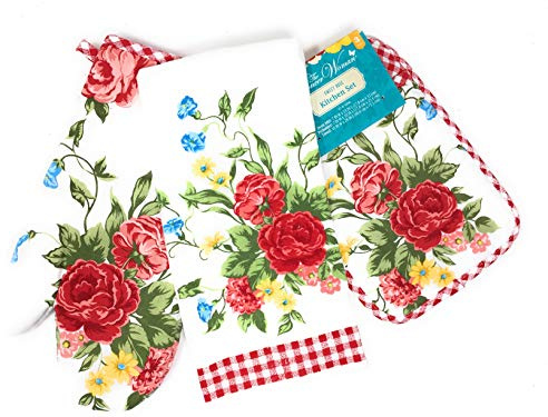 The Pioneer Woman Sweet Rose Kitchen Towel, Oven Mitt, and Pot Holder Set