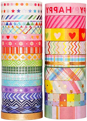 YUBX Gold Washi Tape Set 27 Rollen Masking Tape Folie Dekoband klebeband bunt für DIY Handwerk Bullet Journals Planer Scrapbooking Verpackung 8 mm/15 mm breit