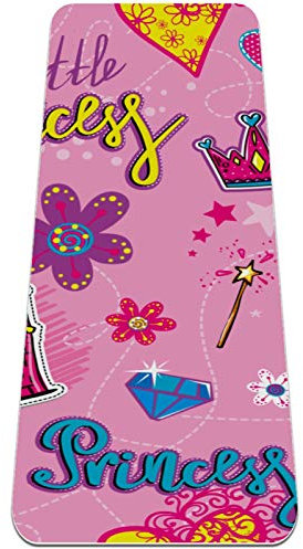 Rutschfeste Yogamatte 1/4 Zoll dick mit Tragegurt für alle Arten von Bewegung, Yoga und Pilates (72 'x 24' x 6 mm dick) Pink Princess Crown