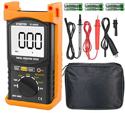 Megohmmeter Isolationsmessgerät Isolationswiderstand 6688B Auto Range Ohmmeter 1999 Counts LCD Display 500/1000/2500/5000V Spannung,1MΩ~200GΩ Widerstandsprüfung für Kabel Motoren