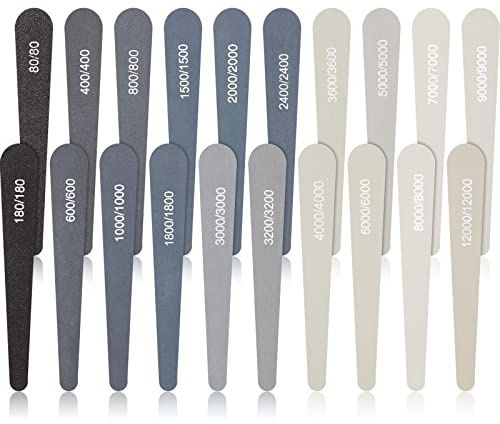 Honoson 20 Pcs Sanding Sticks for Plastic Models Polishing Sticks Assorted Metal and Wood Sanding Tools Accessory for Model Craft Amateur Beginner (Low Grits and High Grits,Water Drop Style)
