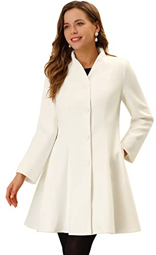 Allegra K Women's Single Breasted Pea Coat A Line Mid-Long Winter Overcoat | Elegant Warm Outfit, Long Sleeve, Business, Work Office Outerwear, Trench Coat, Daily Wear