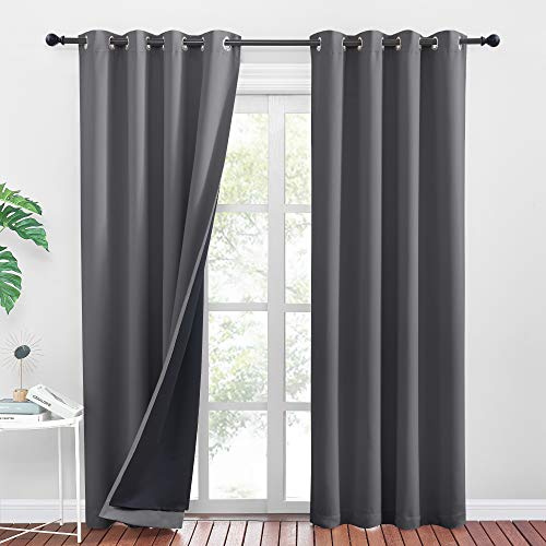 PONY DANCE Abdunklungsvorhänge Dicker Vorhang gegen Hitze Thermo Gardinen | 2er Set, H 260 x B 140 cm, Grau, Blickdicht, Doppellagig, Dick, Schwer, mit Ösen, für Schlafzimmer Wohnzimmer Kinderzimmer